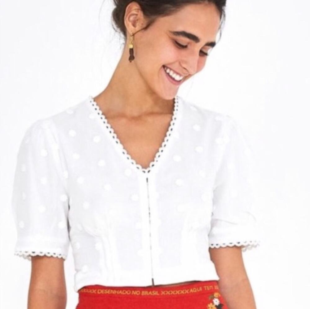 Farm Rio 100% Cotton Harmonia Daisy White Short Sleeve Crop Top • Size XS